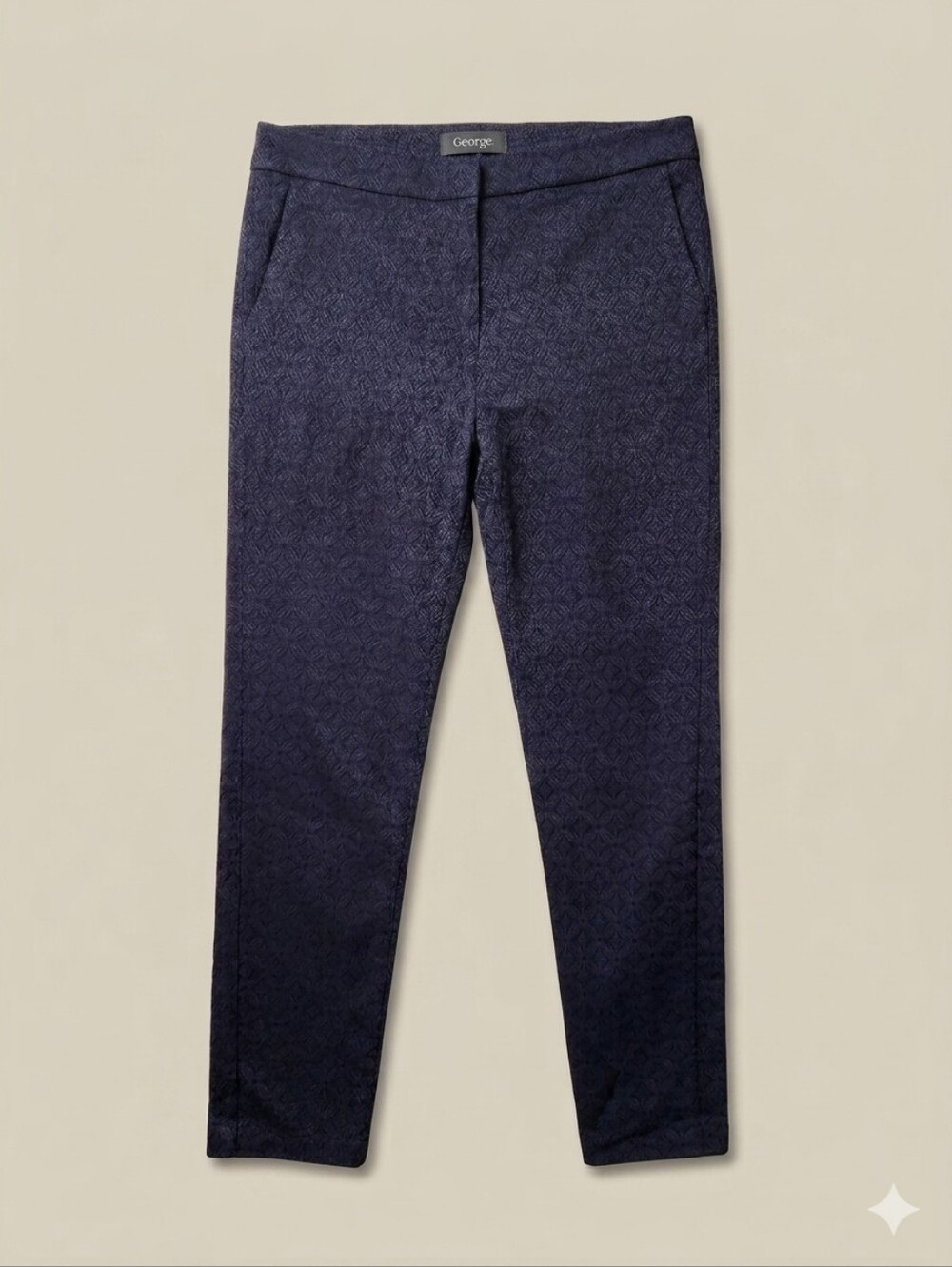 🟣 Sz 6 Navy Textured Stretch Women's Ankle Pants